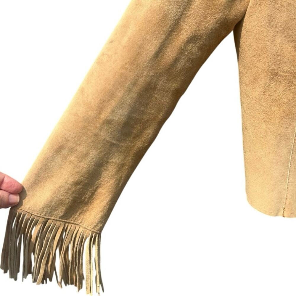 Vintage MIXIT Suede Leather Fringe Jacket L Western Cowgirl Boho Tan Y2K - Picture 7 of 10